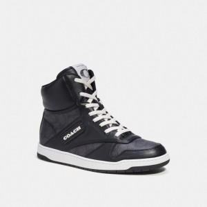Black Men's COACH C202 High Top Sneakers | South Africa-7051682