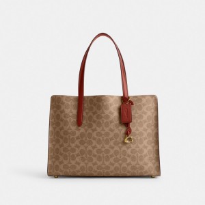 Brown / Red Women's COACH Carter Carryall Tote Bags | South Africa-1683904