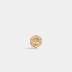 Gold Women's COACH 14 K Gold Coin Single Stud Earrings | South Africa-3946158