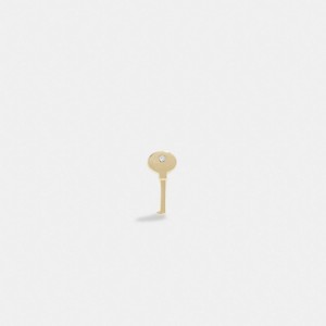 Gold Women's COACH 14 K Gold Key Single Stud Earrings | South Africa-9075123