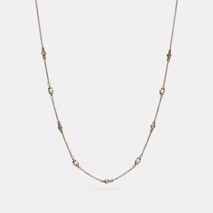 Gold Women's COACH Classic Crystal Pearl Necklace | South Africa-6792184