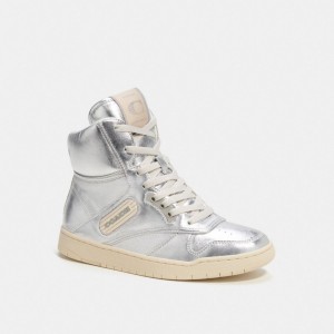 Metal Silver Men's COACH C202 High Top Sneakers | South Africa-1873645