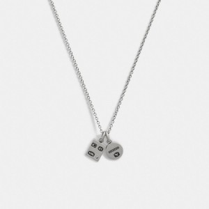 Silver Women's COACH Sterling Silver Double Charm Long Pendant Necklace | South Africa-3958267