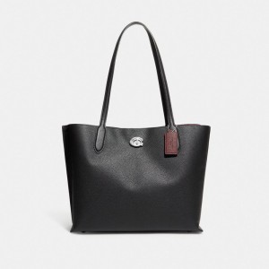 Silver / Black Women's COACH Willow Tote Bags | South Africa-3810467