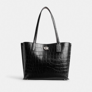 Silver / Black Women's COACH Willow Tote Bags | South Africa-5728316