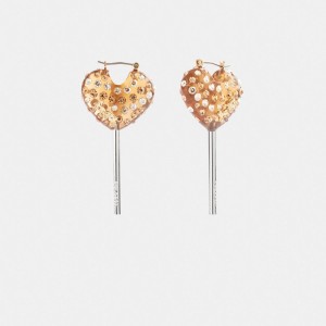 Silver / Gold Women's COACH Heart Lollipop Earrings | South Africa-1960742