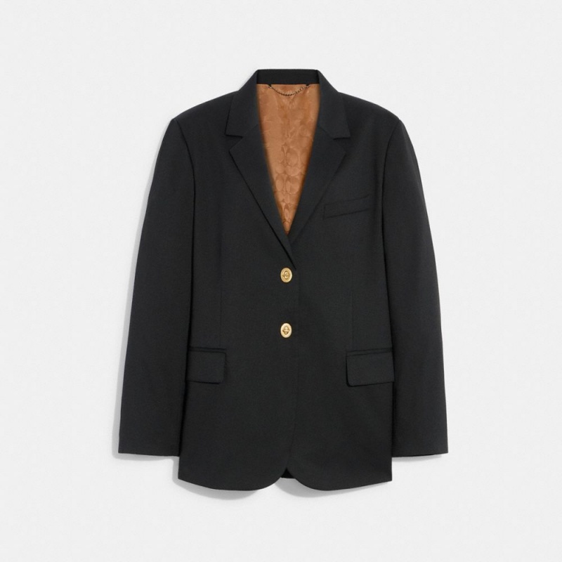Black Women\'s COACH Relaxed Blazer With Signature Lining Jackets | South Africa-4195328