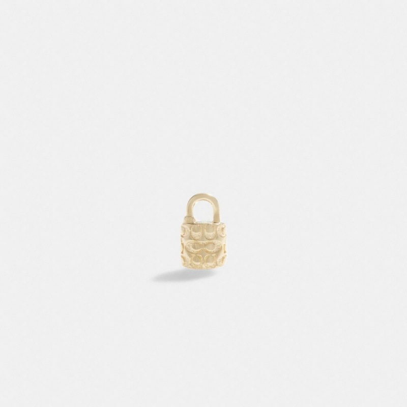 Gold Women\'s COACH 14 K Gold Quilted Signature Padlock Single Stud Earrings | South Africa-7528603